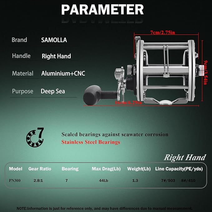 Deep Sea Fishing Reels 44-66Lb Max Drag for Saltwater or Freshwater Ocean Conventional Reel Saltwater Fishing Reel for Tuna Sailfish Swordfish