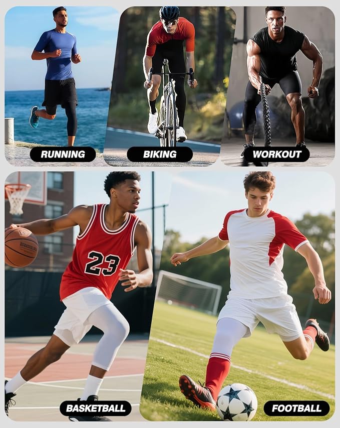 2 Pack Men's 3/4 One Leg Compression Capri Tights Pants Basketball Athletic Running