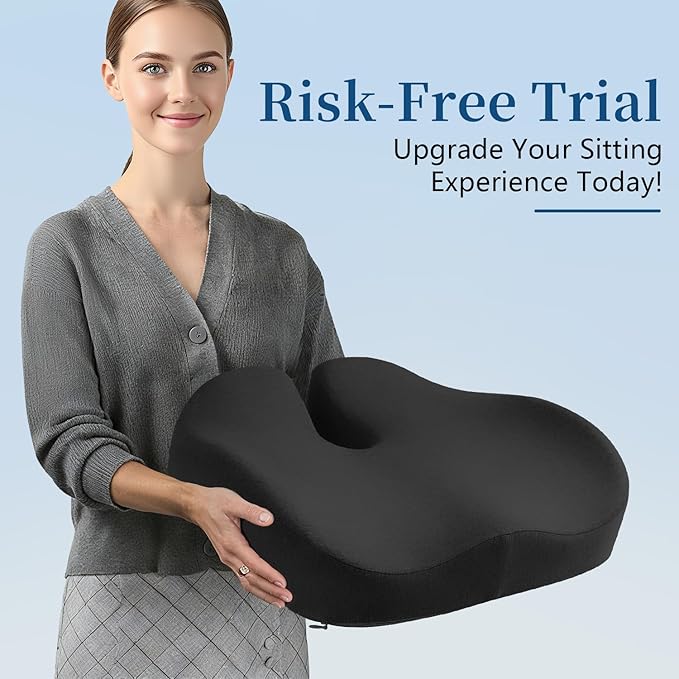 Seat Cushion Chair Cushion for Wide Hip & Thigh, Thickened Memory Foam Sciatica Pain Relief Pillow for Plush Support, Proper Posture, Ergonomic Tailbone Pain Relief Cushion for Office Chair, Car, Home