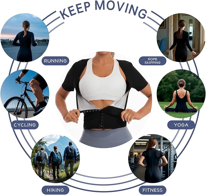 Sauna Suit Waist Trainer for Women Belly Fat,Sauna Shirt Short Sleeves Waist Trimmer Body Shaper Tank Tops