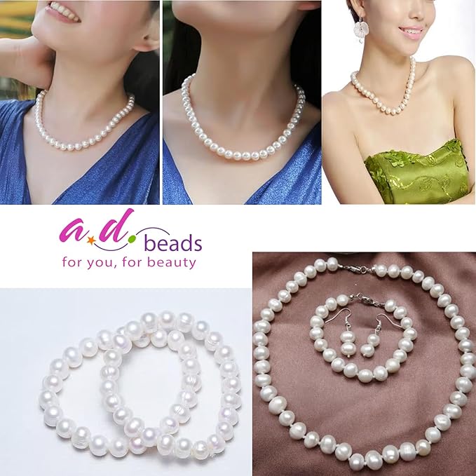 AD Beads Natural Freshwater White Pearl Round Beads 15" 4mm 6mm 8mm 9mm 10mm 11mm 12mm (11-12mm)