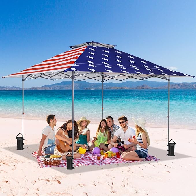 EAGLE PEAK 13x13 Straight Leg Pop Up Canopy Tent Instant Outdoor Canopy Easy Single Person Set up Folding Shelter w/Auto Extending Eaves 169 Square Feet of Shade (American Flag)
