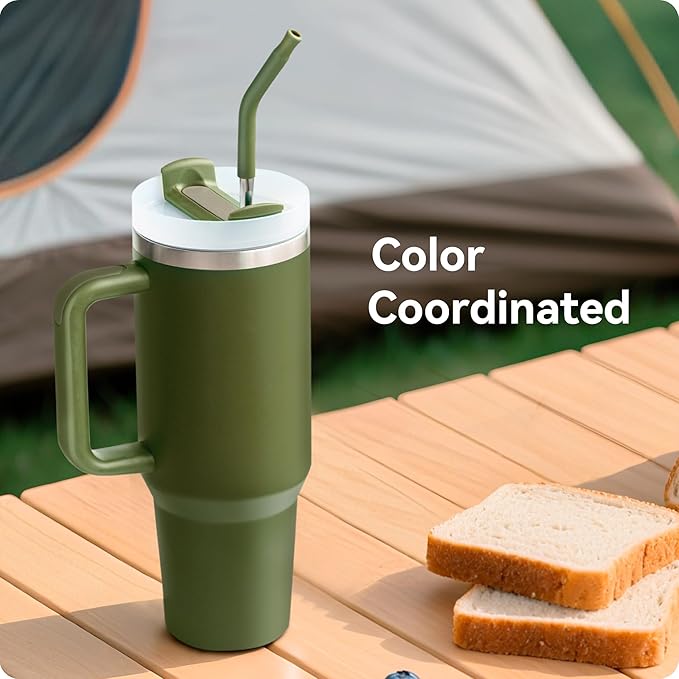 Reusable Metal Straws with Silicone Tip for Stanley 40oz,Stainless Steel Drinking Straws for 40oz Tumbler,3 Straight Tubes & 6 Tips& 1 Cleanr Brush(Bright Lime)