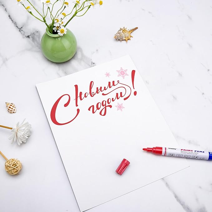 Red Paint Markers, 5 Pack Oil-Based Waterproof Quick Dry Permanent Paint Pen Set for Rocks Painting, Wood, Fabric, Plastic, Canvas, Glass, Mugs, Metal, Tire, Stone, DIY Craft