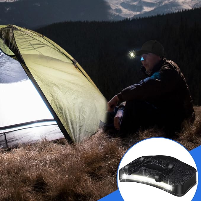 Mudder 4 Pcs Hat Light Clip Cob Cap Lights Clip on Hat Headlamp Battery Powered Cap Brim Lamp Black Waterproof Ultra Bright Headgear Flashlight for Hunting Camping Fishing Hiking