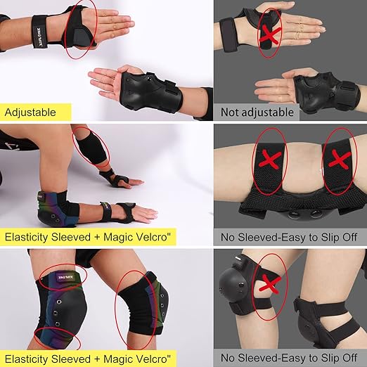 Adult/Kids/Youth Knee Pad Elbow Pads, XINDAER Womens Skate Protective Gear Set 3 in 1 Knee and Elbow Pads Wrist Guards for Skateboard, Roller Skates, Skating, Scooter, Inline Skates, Cycling