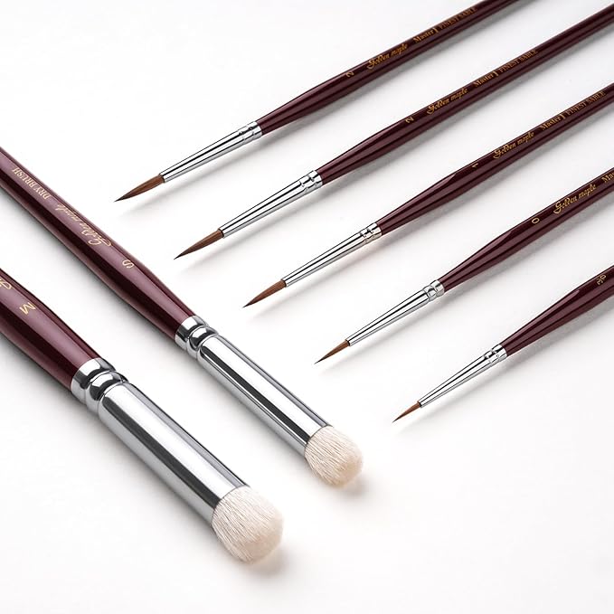 Kolinsky Sable Miniature Paint Brushes - Golden Maple 7pcs Detail Paint Brushes Drybrushes for Acrylic Watercolor, Small Fine Detail Paint Brush Set for Mini Paints (red)