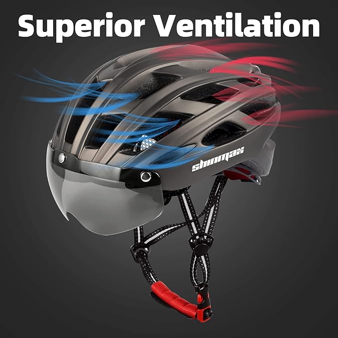 Shinmax Bike Helmet, CPSC/CPC Bike Helmet for Adult Men Women with Magnetic Goggles&Led Back Light Cycling Helmet Adjustable SM-T69