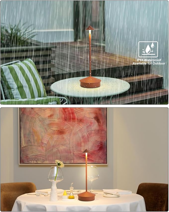 Cordless Table Lamp Desk lamps, 6000mAh Rechargeable Table Lamps, Portable LED Touch Lamp, Outdoor Battery Operated Dimmable Cordless Rechargeable Table Lamps for Restaurant/Patio (1 Pcs Brown)