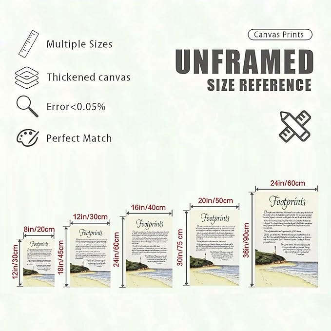 Footprints in the Sand Religious Canvas Wall Art Posters, Inspirational Beach Sunset Poem Print Poster (Unframed 20x30inch, Footprints(5))