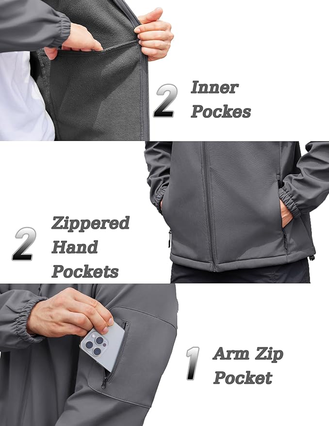 COOFANDY Men's Hooded Softshell Jacket Waterproof Fleece Lined Windbreaker Lightweight Outdoor Hiking Jacket