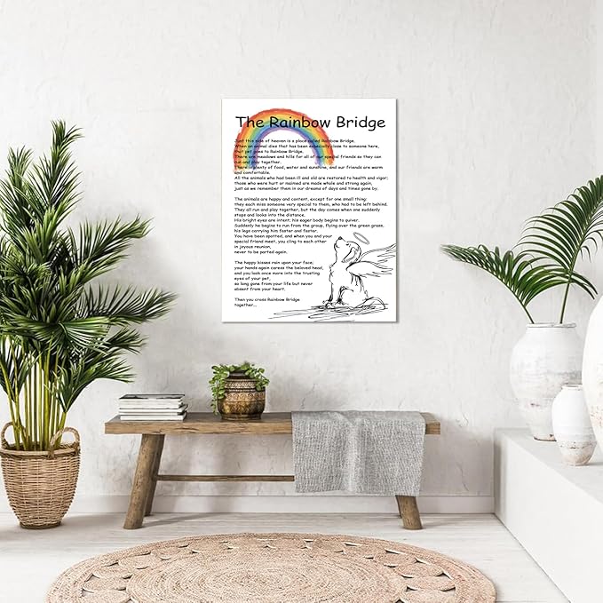 Rainbow Bridge Poem Canvas Wall Art As Bereavement Gifts for Loss of Pet Poster Decor Modern Inspirational Quotes Pictures Poetry Prints Framed 8 * 12 Inch