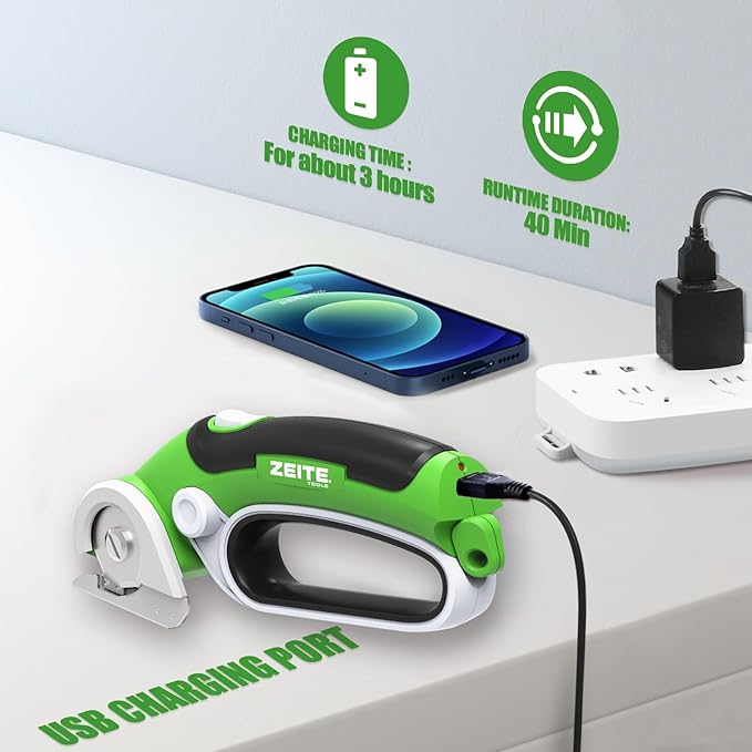 ZEITE 4V Cardboard Box Cutter,Cordless Electric Scissors,Max Cutting 1/4",Ideal for Cardboard,Thin Carpet & Plastic Recycling,Easy to Hold and Safe,Green