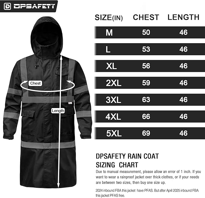 Hi Vis Rain Jacket with 3M Reflective Stripe,High Visibility Class 3 Rain coats,Safety Waterproof Rain Suits for Men with Hood and 2 Large Pockets construction work rain gear(Black L)