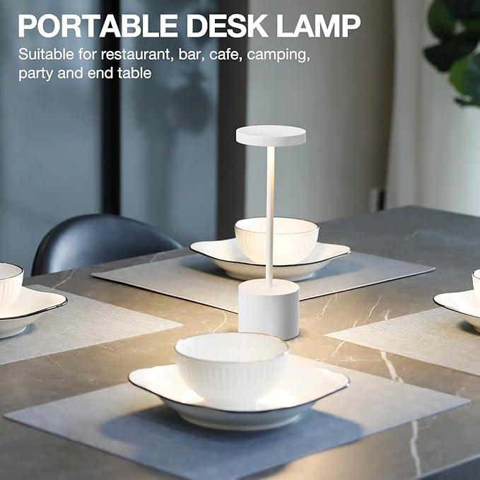 Kakanuo Cordless Lamp, Rechargeable Lamp, Touch Control, 3 Color Temperature, LED Outdoor Wireless, Battery Operated Lamps, Stepless Dimmable, White