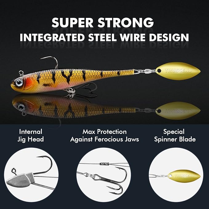 TRUSCEND Easy Catch Pre-Rigged Soft Lures, Unique Vibrating Swim Action and Trembly Sinking Move for More Bites, Amazing Soft Swimbait for Family Fishing, Fishing Lures for Bass Trout Crappie Walleye