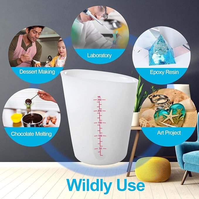 Silicone Measuring Cups, 500ml & 250ml Large Flexible Mixing Cups, 2 Cups Pour Baking Cups for Epoxy Resin, DIY, Jewelry Making, Cooking