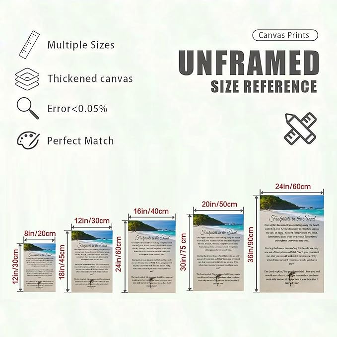 Footprints in the Sand Religious Canvas Wall Art Posters, Inspirational Beach Sunset Poem Print Poster (Unframed 24x36inch, Footprints(4))