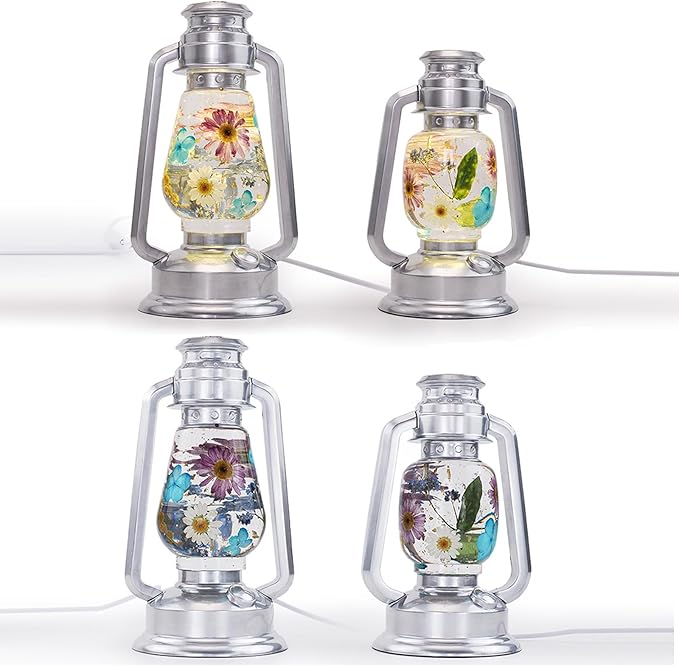 Actvty Kerosene Lamp Resin Mold Set, 2 Shapes Lantern Silicone Molds for Resin Casting, Camping Lantern Molds with 4pcs LED Lights DIY Retro Oil Lamps for Table Fireplace Home Decoration