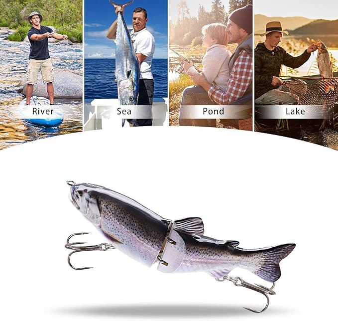 TRUSCEND Easy Catch Swimmax, Magic Noisy Turbulent Wiggling and Vibrating Actions for More Bites, Segmented Swimbait Jointed by Dyneema Strongest Fiber, Lifelike Fishing Lures for Relax Family Fishing