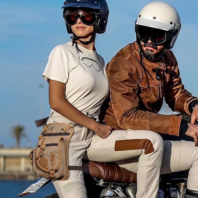 Canvas Drop Leg Bag Tactical Thigh Outdoor Waist Pack for Men Women Military Cycling Multi-Pocket Waist Fanny Pouch Daypack (C116-Coffee)