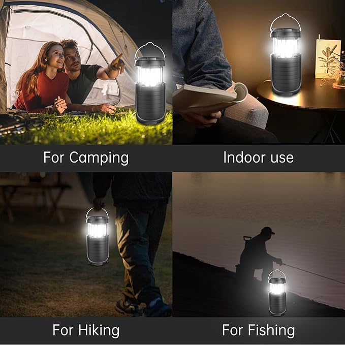 Solar Camping Lantern,Rechargeable LED Lights, 5000mAh Waterproof Solar Powered/ Hand Crank Powered Rechargeable Lantern, Emergency Lights for Power Outages, Hiking, Campsites, Emergencies