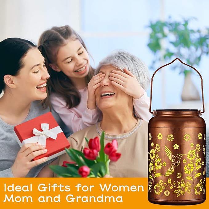 Solar Lanterns Outdoor, Waterproof Hanging Metal Solar Lanterns LED Decoration for Garden, Yard, Patio - Perfect Birthday Gifts for Women Mom Grandma(Hummingbird)