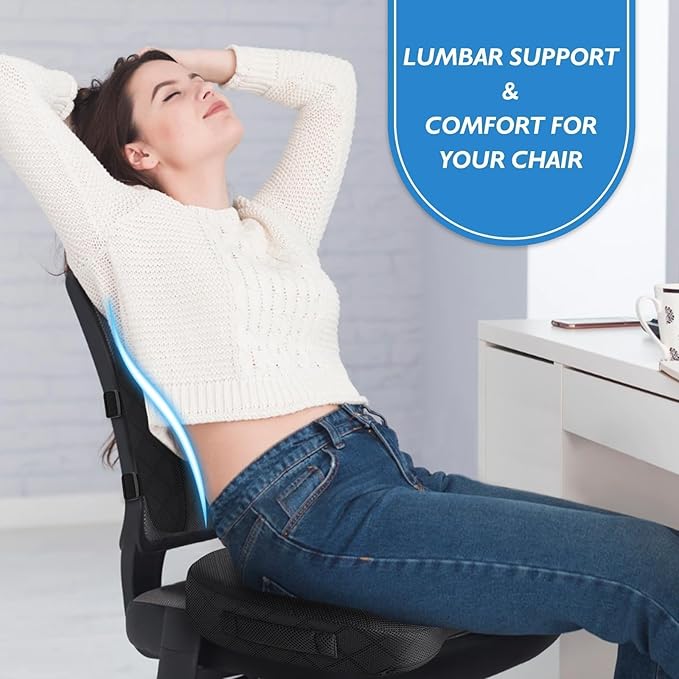 TushGuard Seat Cushions, Back&Seat Cushion for Office, Sciatica & Back Coccyx Tailbone Discomfort Easing Chair Pad, Memory Foam Lumbar Support Pillow for Gaming, Desk, Wheelchair, Car(Black)