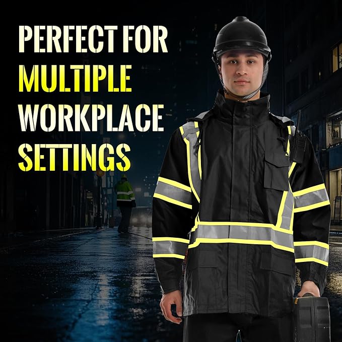 SKSAFETY Hi Vis Reflective Rain suits for Men Waterproof - High Vis Safety Rain Jacket, High Visibility Raincoat for Men