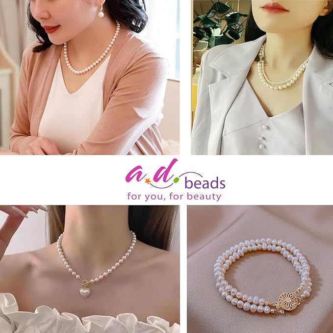 AD Beads Natural Freshwater White Pearl Round Beads 15" 4mm 6mm 8mm 9mm 10mm 11mm 12mm (7-8mm)