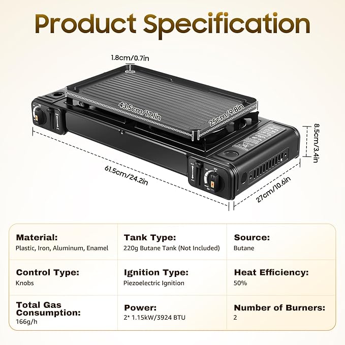 Portable Camping Stove Lightweight Design Gas Grill with Ceramic Ignitor 2 Burner Tabletop BBQ Grill for Outdoor Cooking Safe and User Friendly Ideal for Camping BBQ Parties Family Gatherings