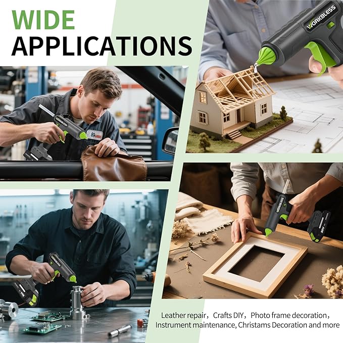 Cordless Hot Glue Gun Full Size,Hot Glue Gun with 20V 2000mAh Battery & 30pcs 11mm Clear Glue Sticks, Heavy and Duty Hot Glue Gun for Arts, Repair, Wood Working, Leak-Proof Nozzle