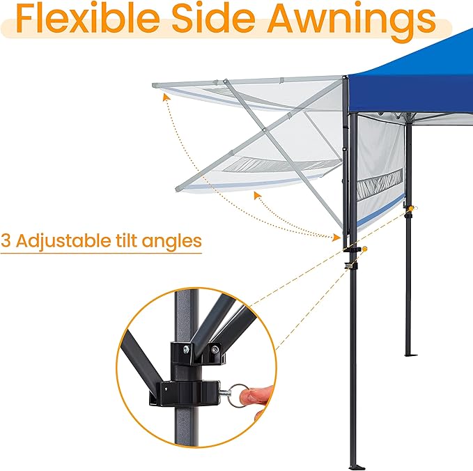 Yaheetech 10x17ft Pop Up Canopy with Awnings, Outdoor Canopy Tent, Heavy Duty Instant Beach Sun Shelter with Adjustable Dual Half Awnings & Wheeled Carry Bag, 4 Sandbags, One-Handed Set-up, Blue