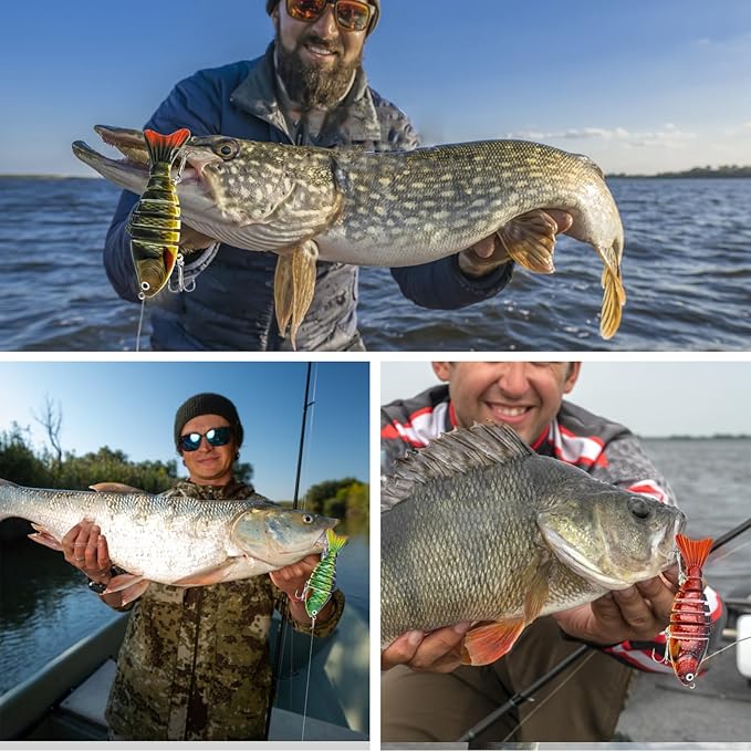 Multi Jointed Swimbait Saltwater Fishing Lures with Sharp Treble Hooks, Bass Fishing Lures Walleye Trout, Lifelike Slow Sinking Fish Bait Lures Kit Freshwater