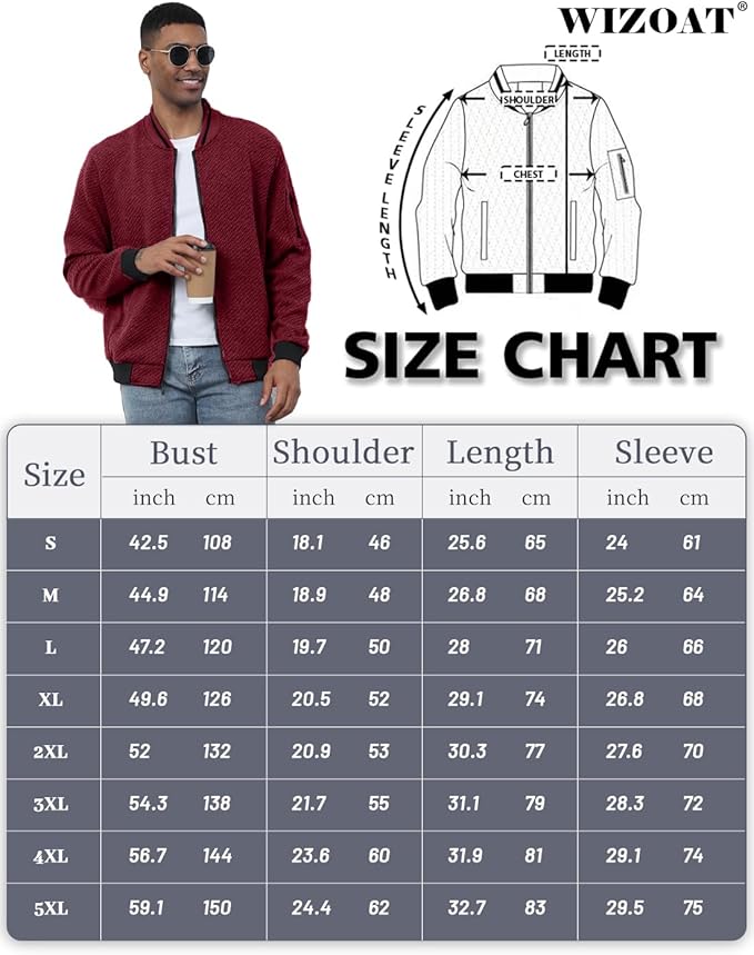 Mens Casual Jacket Loose Fit Lightweight Jacket Varsity Bomber Jacket with Zipper