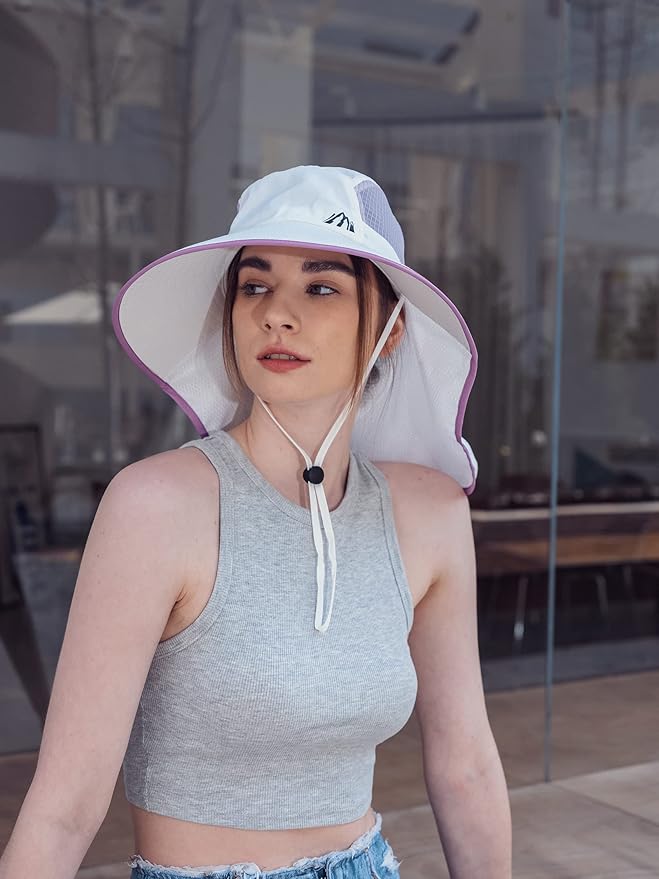 UV Sun Protection Hat Women Foldable Neck Flap Wide Brim Fishing Hat with Ponytail Hole for Women