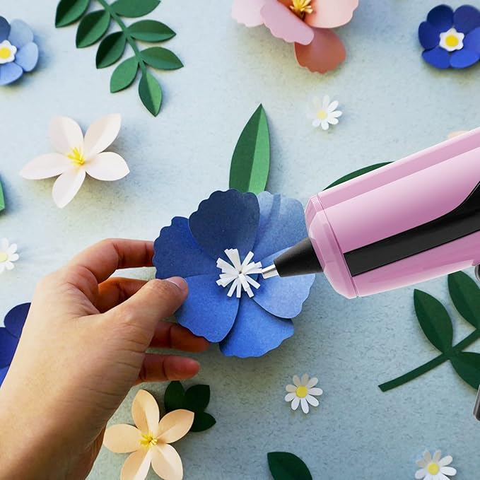 Cordless Hot Glue Gun Kit with 30pcs Mini Glue Sticks, USB Rechargeable Mini Glue Gun with Carrying Case, Stand-Up Base, Smart Power-Off Hot Melt Glue Gun for Crafting, Pink