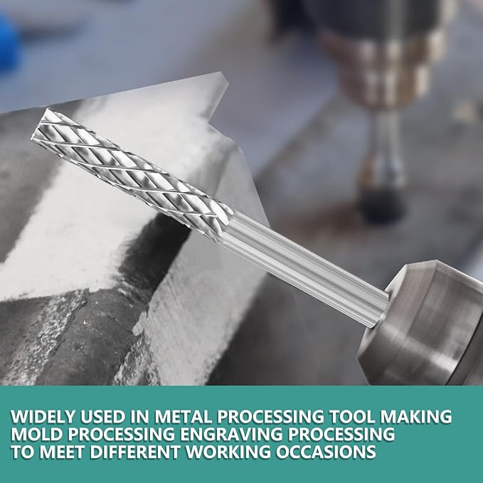 CATITO Carbide Burr Set Die Grinder Bit, 10Pcs 1/8" Shank Double Cut Carbide Rotary Burr Set for Steel, Wood and Metal Working, Engraving, polishing and Cleaning.