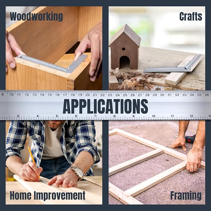 POWERTEC 38 Inch Machinist Aluminum Straight Edges and 3pc L Square, for Checking Surface Warp, Marking/Scribing Lines - Used w/Feeler Gauges for Automotive Repairs, Cylinder Head Checks (72113)