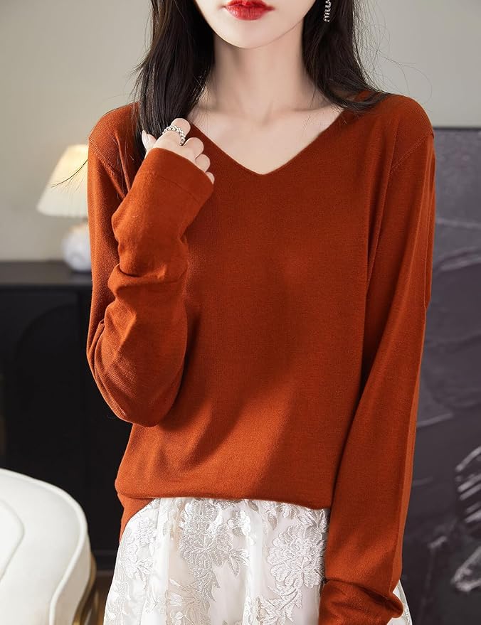 Chanyarn Women's 100% Merino Wool Base Layer Shirt Tops V Neck Long Sleeve Travel Hiking Tee T Shirt Pullover Sweater