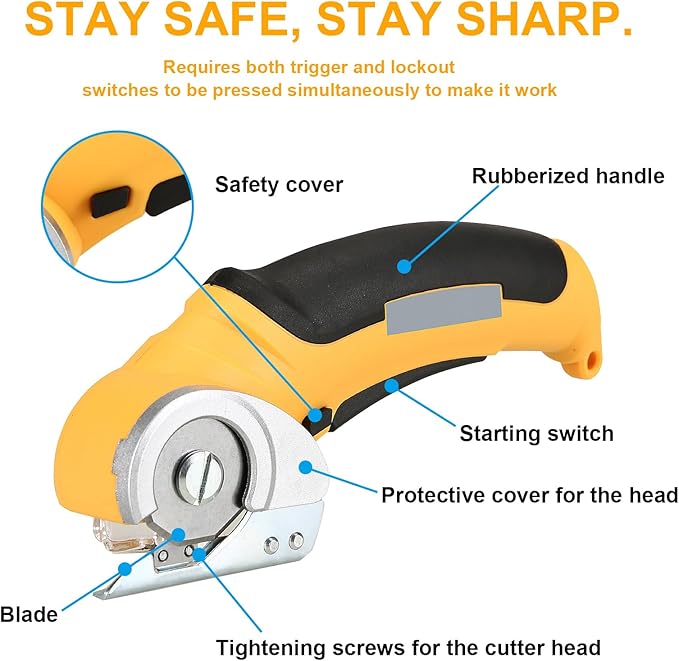 Cordless Electric Scissors 4.2V Fabric Scissors With Safety Lock Rotary Cutter Rechargeable Powerful Fabric Cutter With Blades Multi-Cutting Tools For Cardboard Carpet Leather