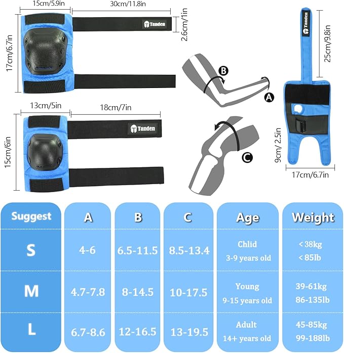 Skateboard Protective Gear Knee Pads and Elbow Pads Set, Elbow and Knee Pads for Roller Skating Wrist Guards Skateboarding Pads