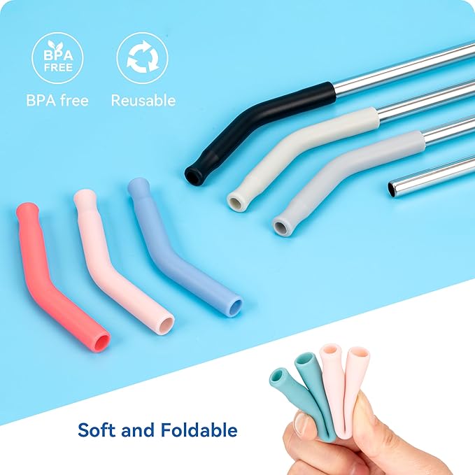 Reusable Metal Straws with Silicone Tip for Stanley 40oz,Stainless Steel Drinking Straws for 40oz Tumbler,3 Straight Tubes & 6 Tips& 1 Cleanr Brush(Cream)