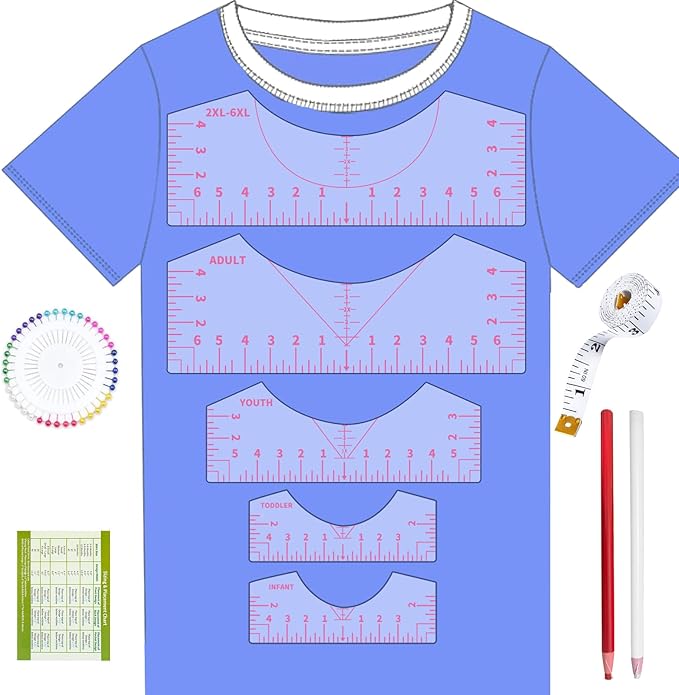 5Pack Tshirt Ruler Guide for Vinyl Alignment, T Shirt Rulers to Center Designs, PVC Measurement Template, Sewing Supplies Accessories Tools for Cricut Heat Press Transfer Vinyl (Pink)