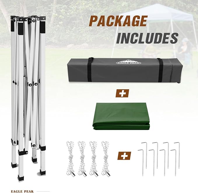 EAGLE PEAK 8x8 Slant Leg Pop-up Canopy Tent Easy One Person Setup Instant Outdoor Beach Canopy Folding Portable Sports Shelter 8x8 Base 6x6 Top (Green)