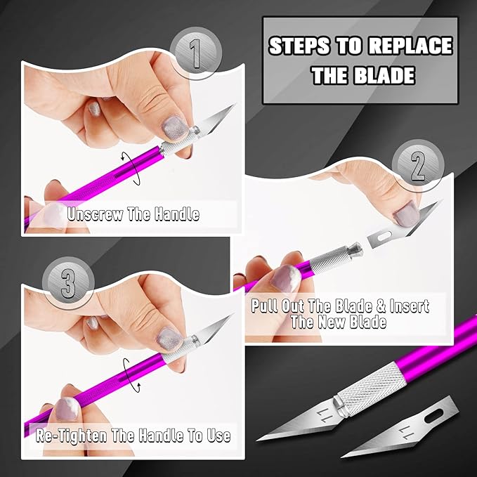 DIYSELF 2 Pack Exacto Knife for Crafts, Precision Knife Exacto Blades, Hobby Knife for Models, Craft Knife for Scrapbooking, Carving Knife for Stencil, Art, 20 Extra Blades(Purple)