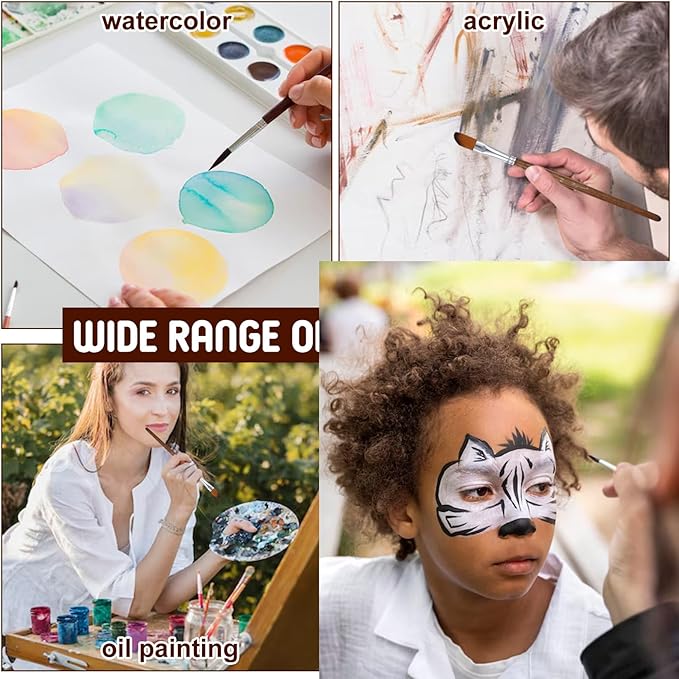 10 PCS Artist Watercolor Paint Brushes, Wooden Art Painting Brush Assorted Set Professional Artist Paint Brush Set Different Sizes Detail Paints Brushes for Watercolor Acrylic Gouache Ink Tempera