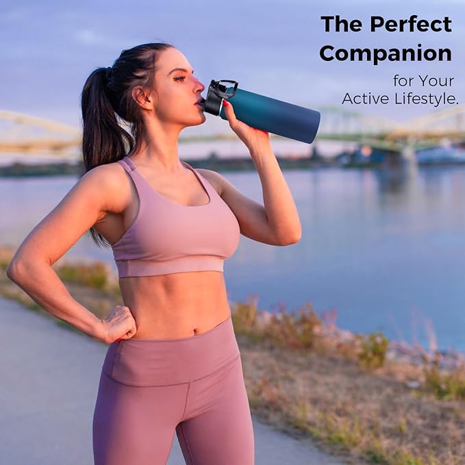 Neihepal 22 oz Insulated Water Bottle with Straw Lid, Double Walled Vacuum Stainless Steel Water Bottles Leak Proof, Wide Mouth (Dark Night,1 Pack)