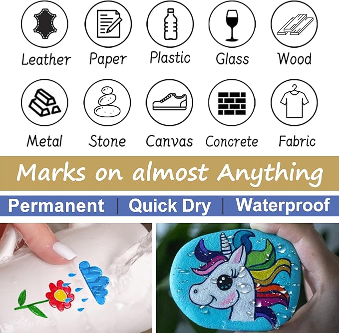 Overseas Paint Pens Paint Markers - Gold Permanent Markers 8 Pack, Oil Based Waterproof Quick Dry Medium Tip Marker Pen for Metal, Wood, Fabric, Plastic, Rock, Stone, Mugs, Canvas, Glass, Art Craft