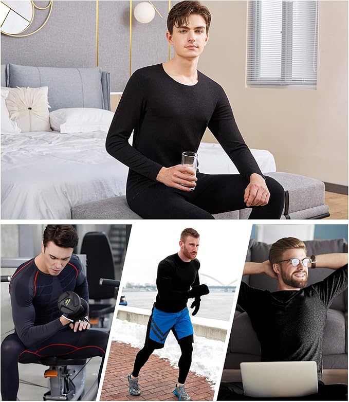 Mens Thermal Underwear Set with Lightweight Ultra Soft Fleece Lined,Long John Set, Skiing Base Layer